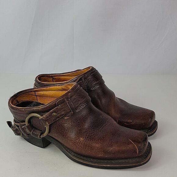 Frye Belted Harness Brown Leather Women's Mule - Picture 1 of 16